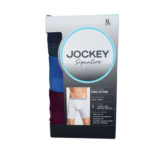 NWT Jockey Signature XL 40-42 Long Leg Boxer Briefs 3-Pack Pima Cotton Comfort - Picture 1 of 5